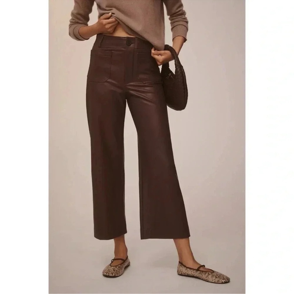 New Anthropologie The Colette Faux Leather Wide-Leg Pants Brown 30